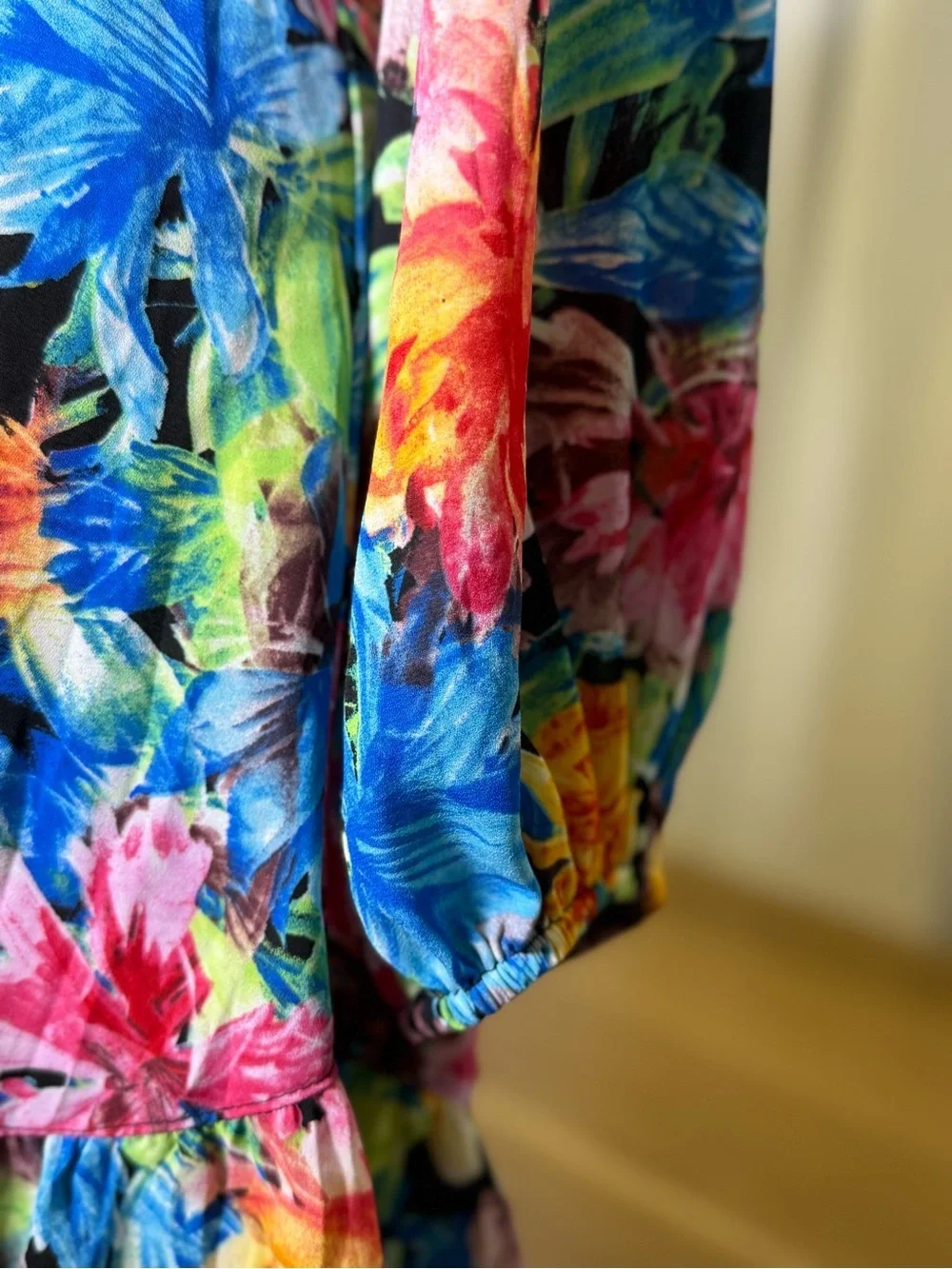 Show Me Your Mumu Black Multi-Color Floral Long sleeve Romper Coverup Size Small